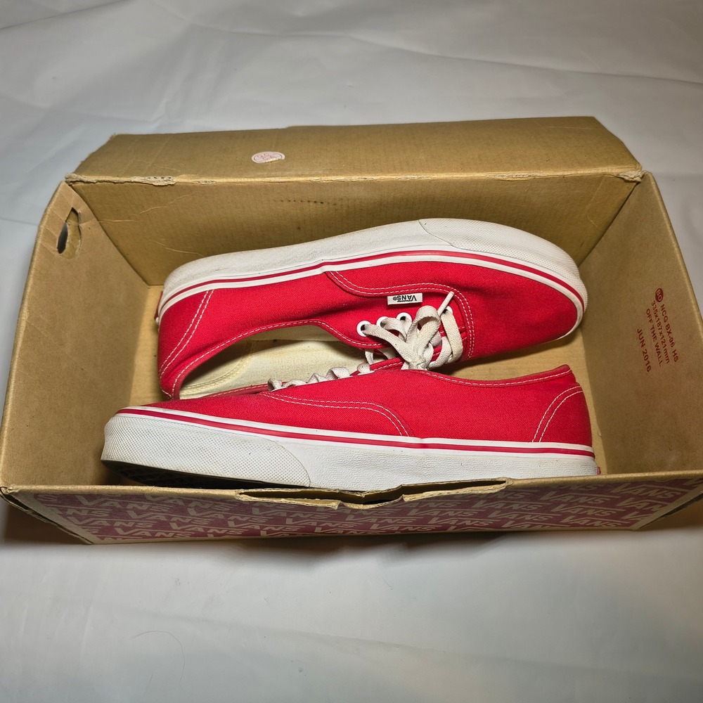 Vans Authentic Red Canvas Low Top Skate Shoes Mens 8.5 Womens 10 VN000EE3RED